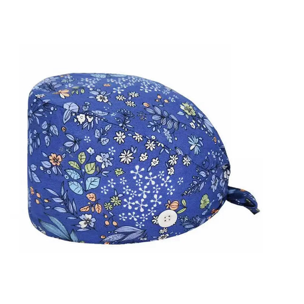Unisex cotton scrub cap with adjustable fit, buttons, and hospital print, designed for nurses and doctors by Showlu Fashion Store.