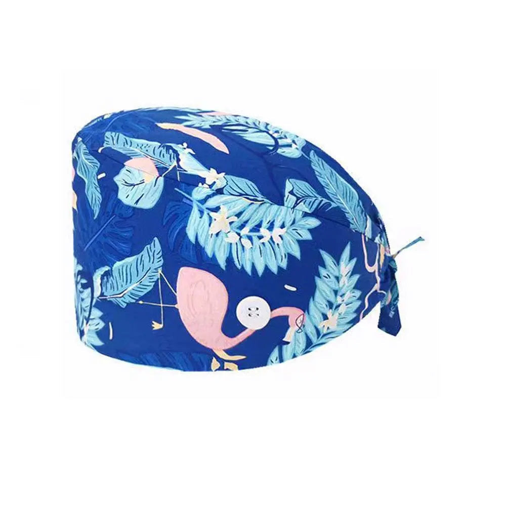 Unisex cotton scrub cap with adjustable fit, buttons, and hospital print, designed for nurses and doctors by Showlu Fashion Store.