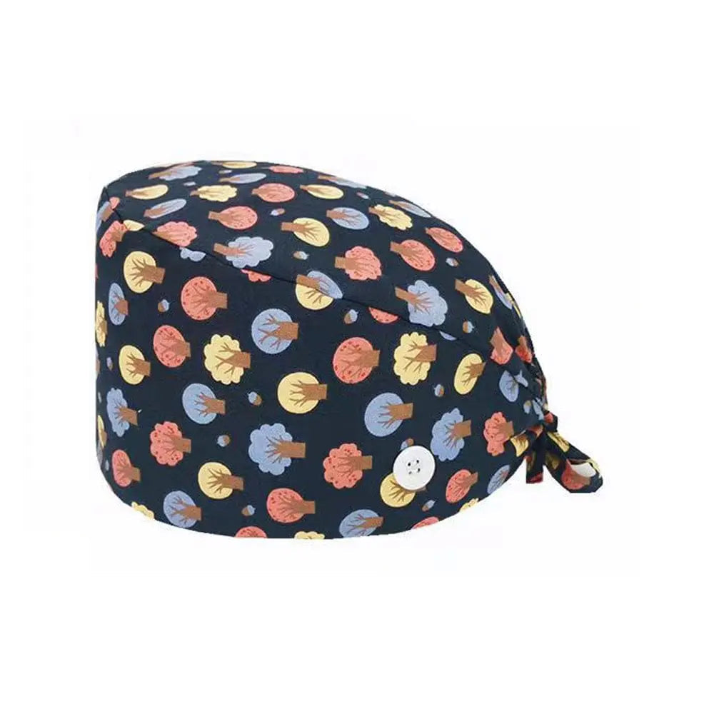 Unisex cotton scrub cap with adjustable fit and button detail, ideal for nurses and doctors working in hospitals.