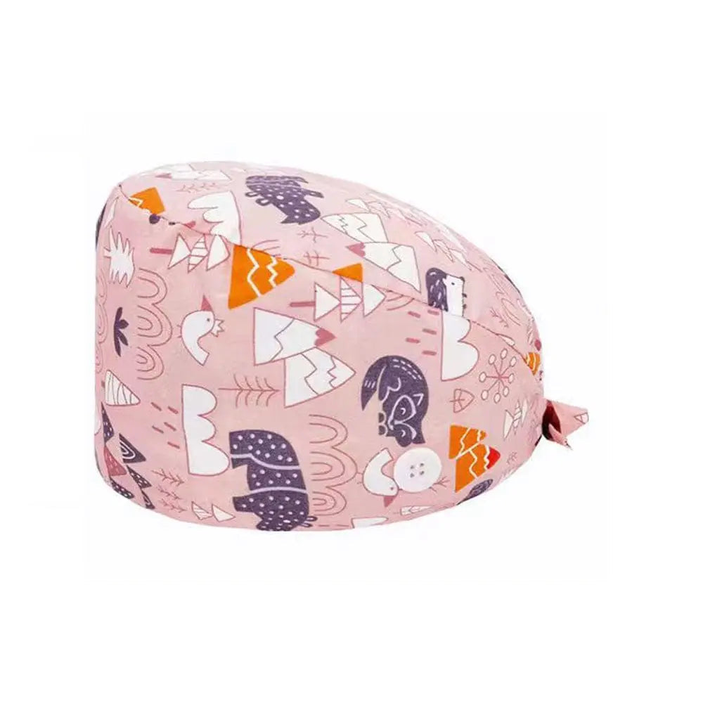 Unisex cotton scrub cap with adjustable fit, buttons, and hospital print, designed for nurses and doctors by Showlu Fashion Store.
