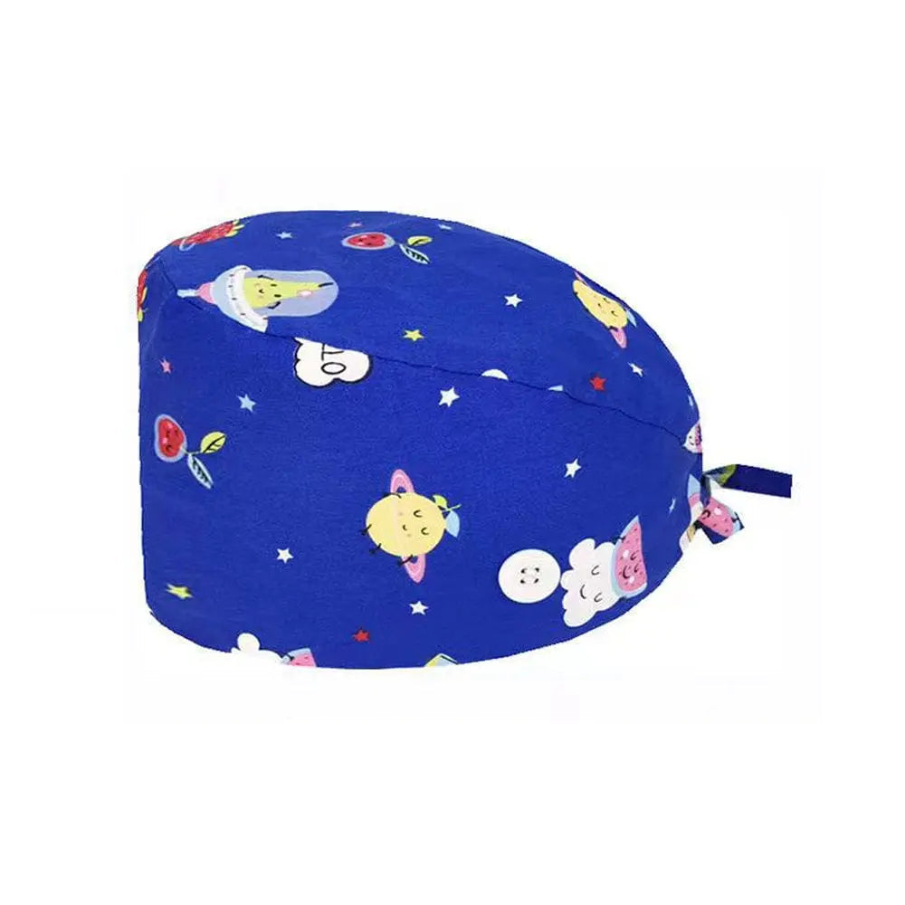Unisex cotton scrub cap with adjustable fit, buttons, and hospital print, designed for nurses and doctors by Showlu Fashion Store.