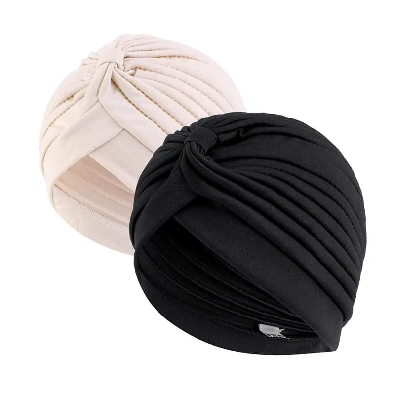 Stretchy Muslim turban cap for women, chemo head wrap, Showlu Fashion 2-piece set with twisted design and inner hat for hair loss.
