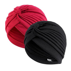 Showlu Fashion Store 0 Black red New 2pcs/lot Muslim Women Stretchy Turban Cap Hair Loss Chemo Head Wraps Islamic inner Hat Bennie Twisted India's Hat for Girl