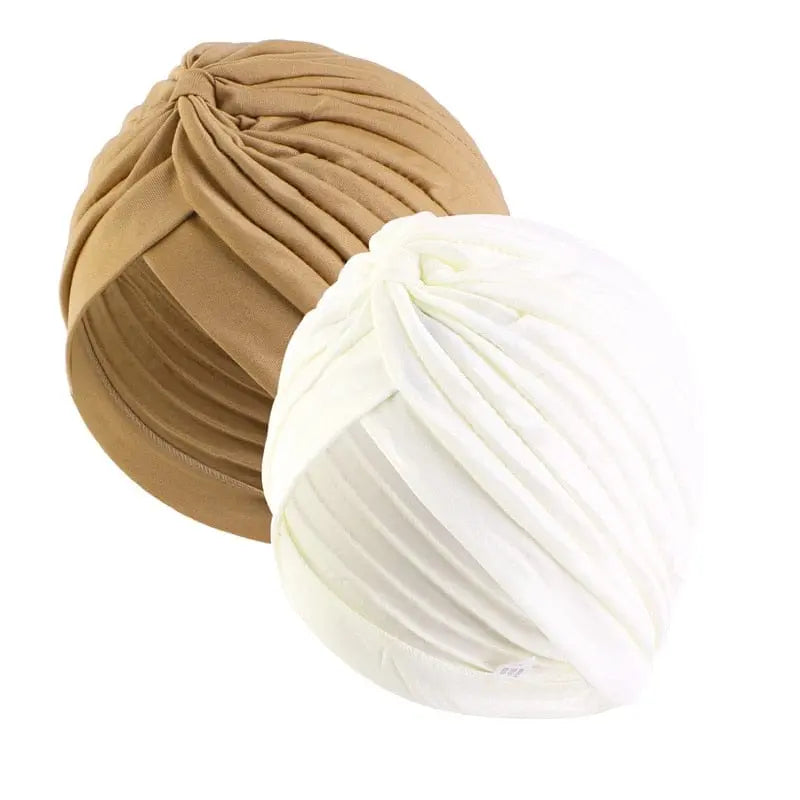 Two-piece stretchy Muslim turban cap for women, chemo head wrap, hair loss hat, twisted Islamic headwear by Showlu Fashion