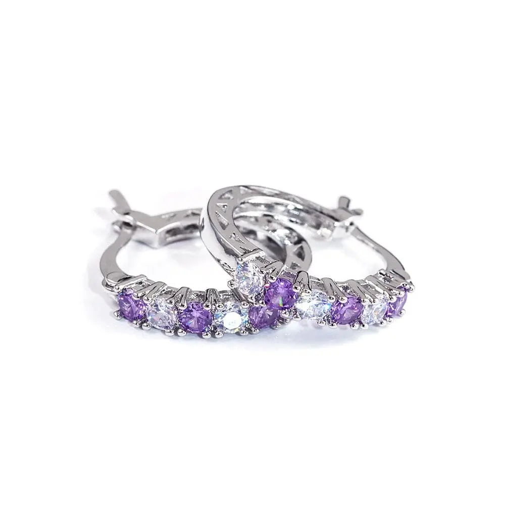 Sterling silver round CZ zircon stud earrings for women, featuring clear mosaic stones in a simple, elegant design.