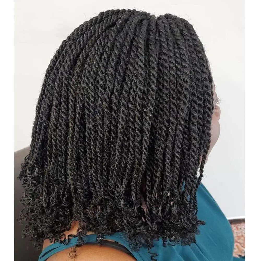 Showlu Fashion Store Umot Short Crochet Box Braided Wig with heat-resistant synthetic kinky twist, suitable for black women.