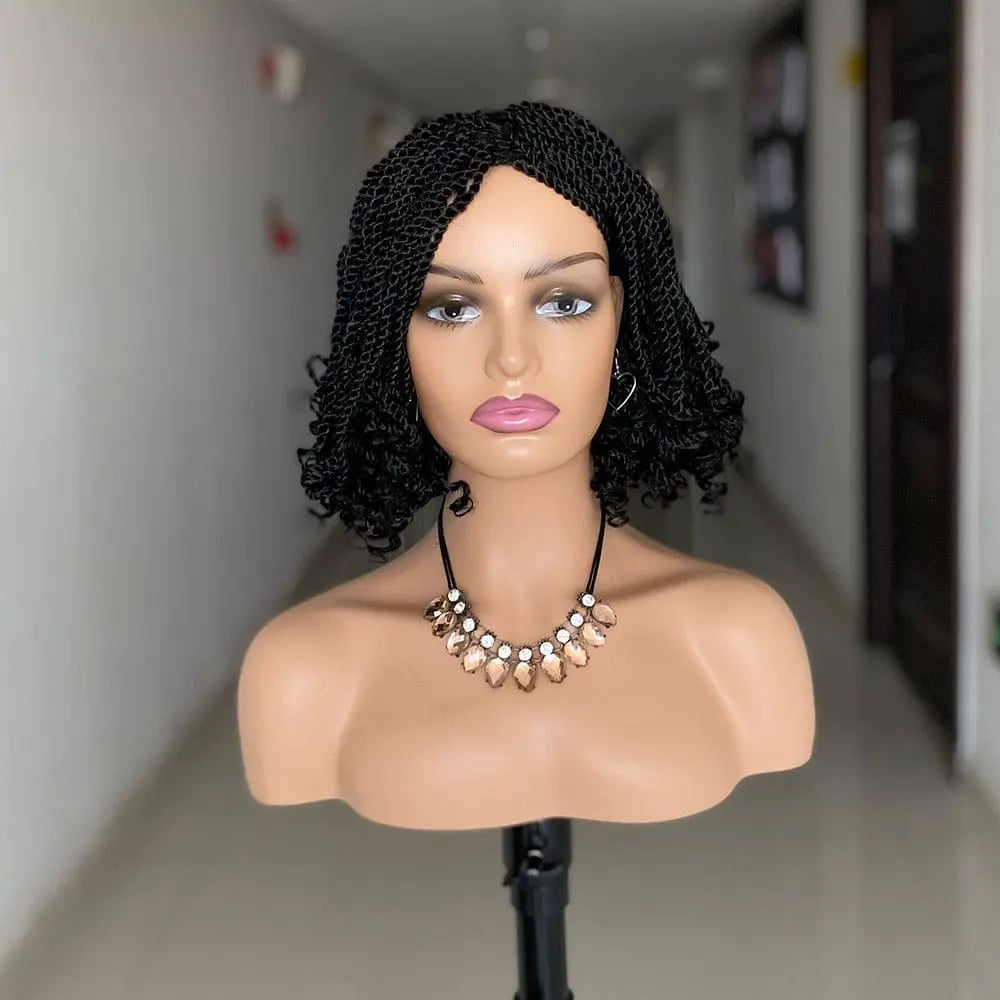 Showlu Fashion Short Crochet Box Braided Wig with heat-resistant synthetic kinky twist hairstyle for Black women.