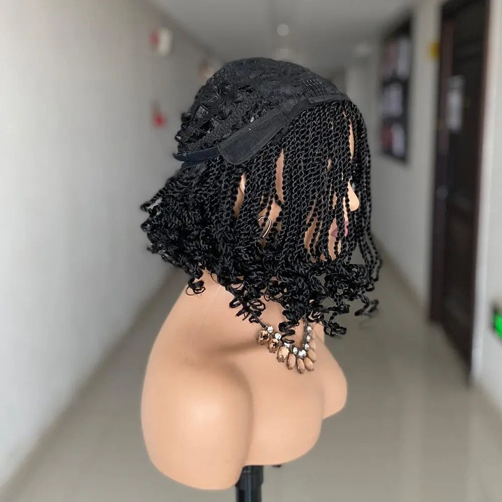 Showlu Fashion Short Crochet Box Braided Wig with heat-resistant synthetic kinky twist for black women, featuring a natural braid style.