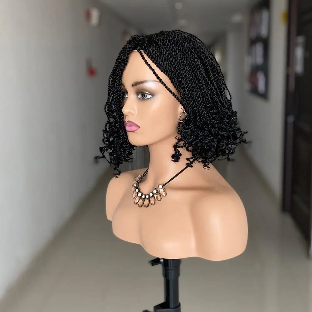 Showlu Fashion Store Umot Short Crochet Box Braided Wig with heat-resistant synthetic kinky twist for Black women.