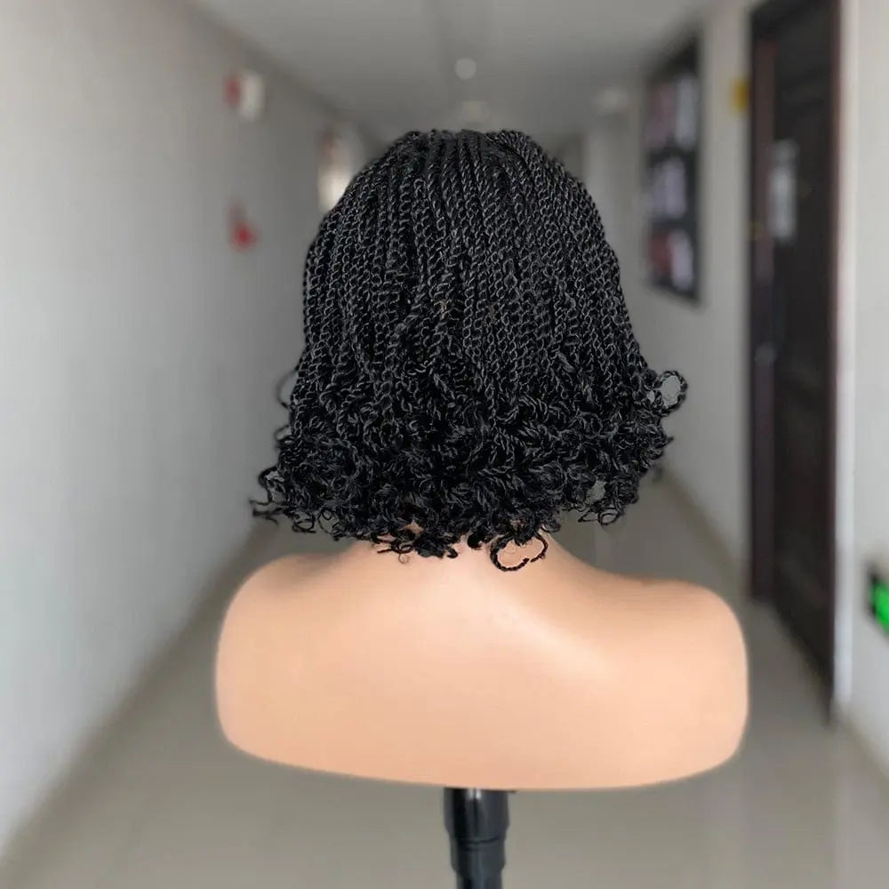 Showlu Fashion Short Crochet Box Braided Wig with heat-resistant synthetic kinky twist for Black women, featuring a natural braided look.