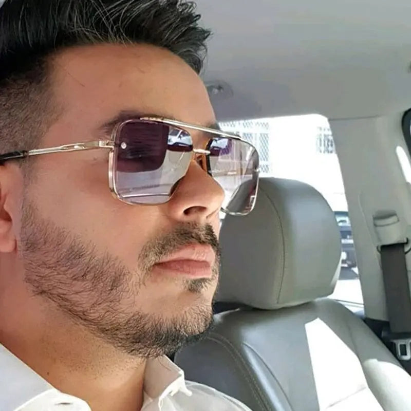 Square vintage metal sunglasses with UV400 protection, stylish design for men and women, featuring classic frame and modern appeal.