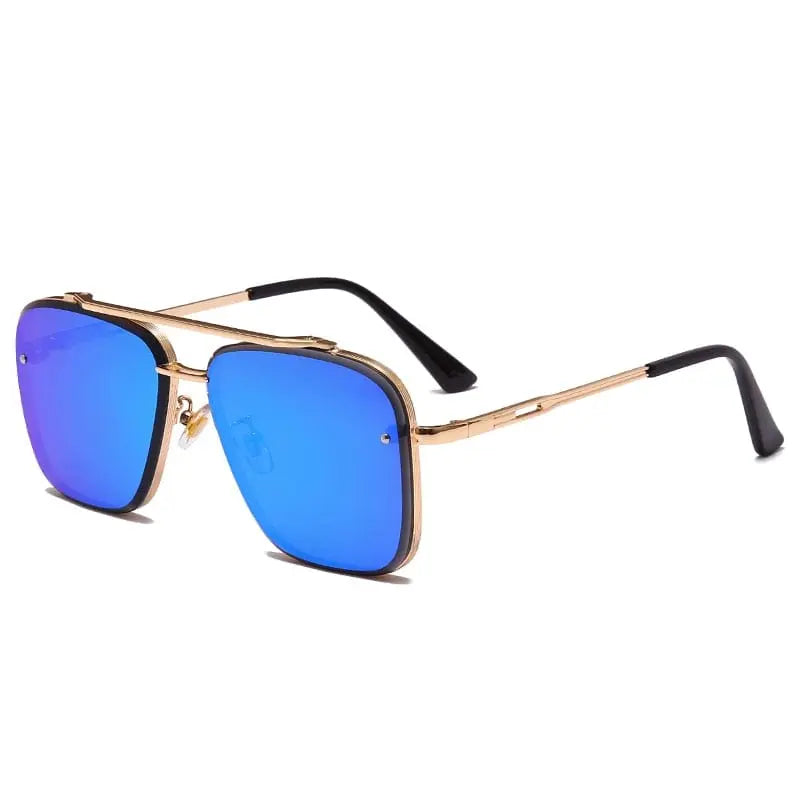 Vintage square sunglasses with metal frame, UV400 protection, stylish design for men and women, featuring classic, cool eyewear style.