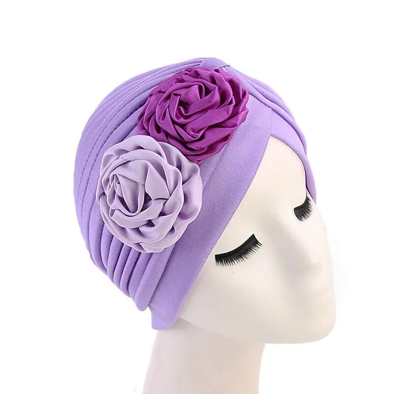 Solid color flower decoration turban for women by Showlu Fashion Store, stylish head wrap and hair accessory for women.