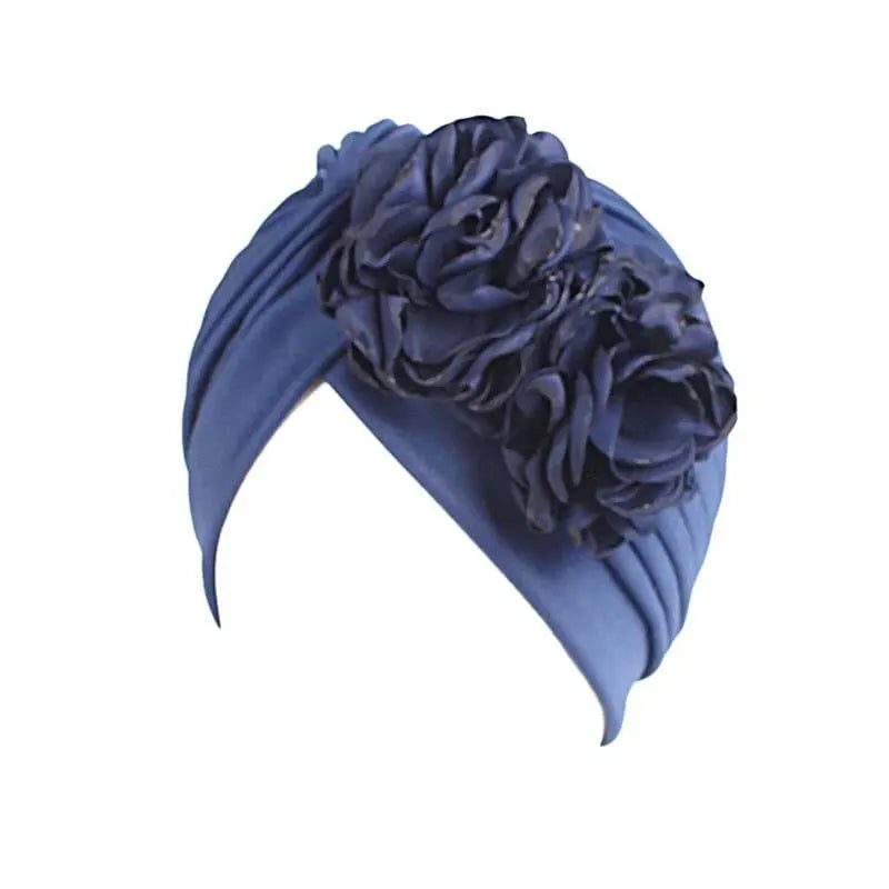 Solid color floral turban head wrap for women, stylish hair accessory and fashion headwear by Showlu Fashion Store.