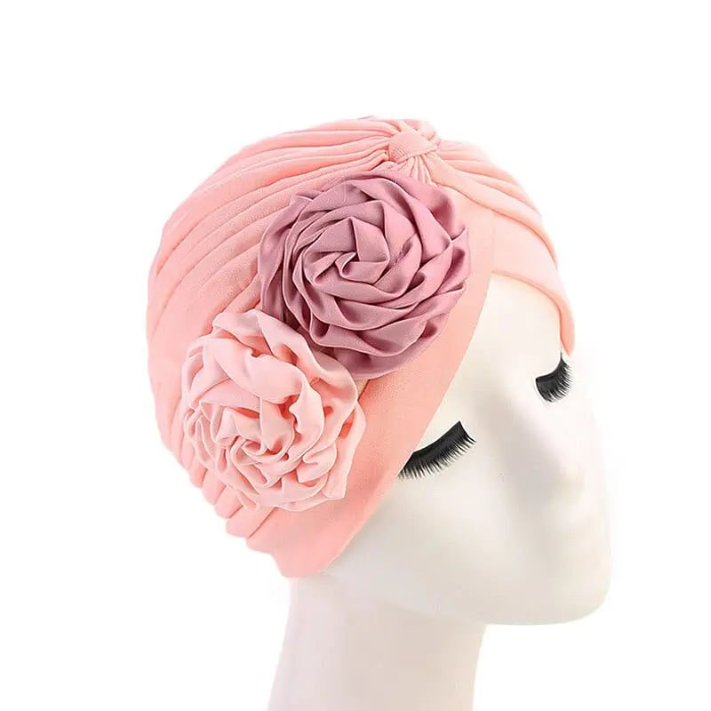 Solid color flower decoration turban for women, stylish head wrap and hair accessory by Showlu Fashion Store.