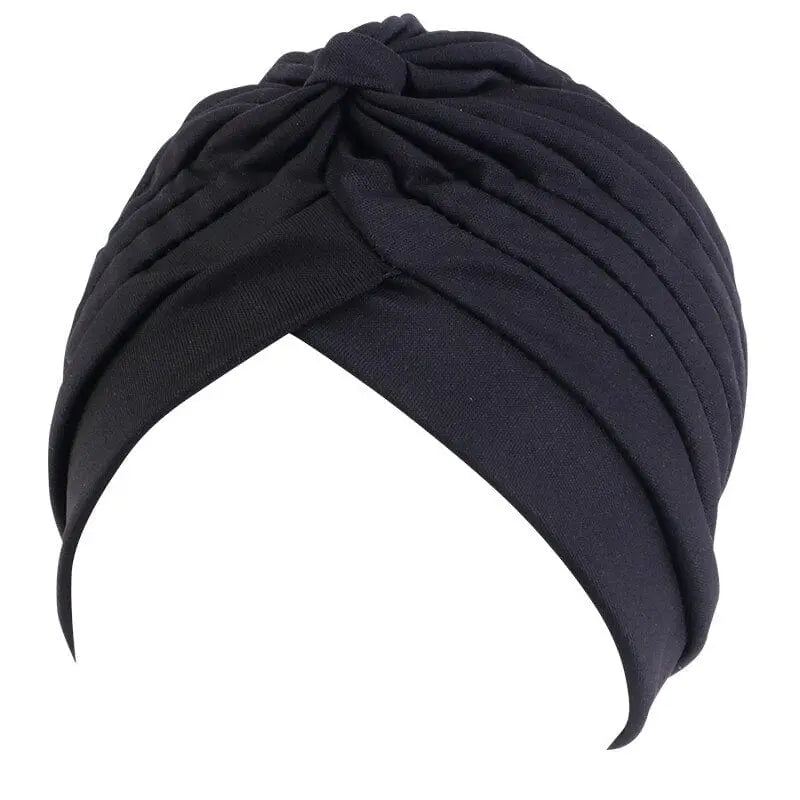 Solid color flower-embellished turban head wrap for women, fashionable hair accessory and headwear by Showlu Fashion Store.