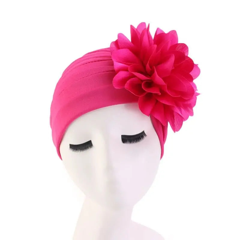 Solid color flower-decorated turban head wrap for women, stylish fashion hairwear and headband by Showlu Fashion Store.