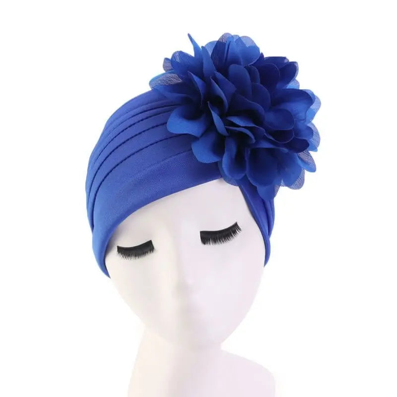 Solid color flower decoration turban head wrap for women, stylish hair accessory and headwear by Showlu Fashion Store.