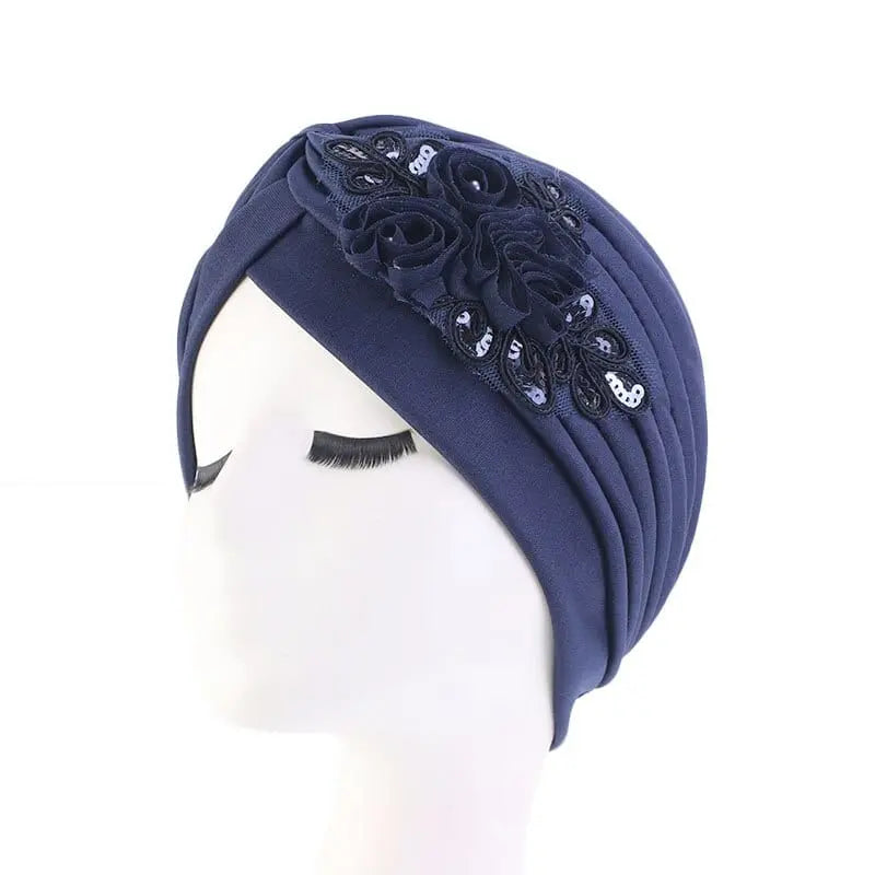 Solid color GATHERTOP flower decoration turban for women, stylish head wrap and hair accessory by Showlu Fashion Store.