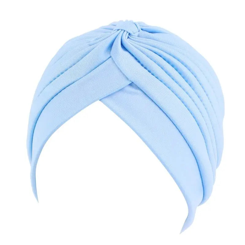 Solid color flower decoration turban by Showlu Fashion Store, stylish head wrap for women, hair accessory and headwear.