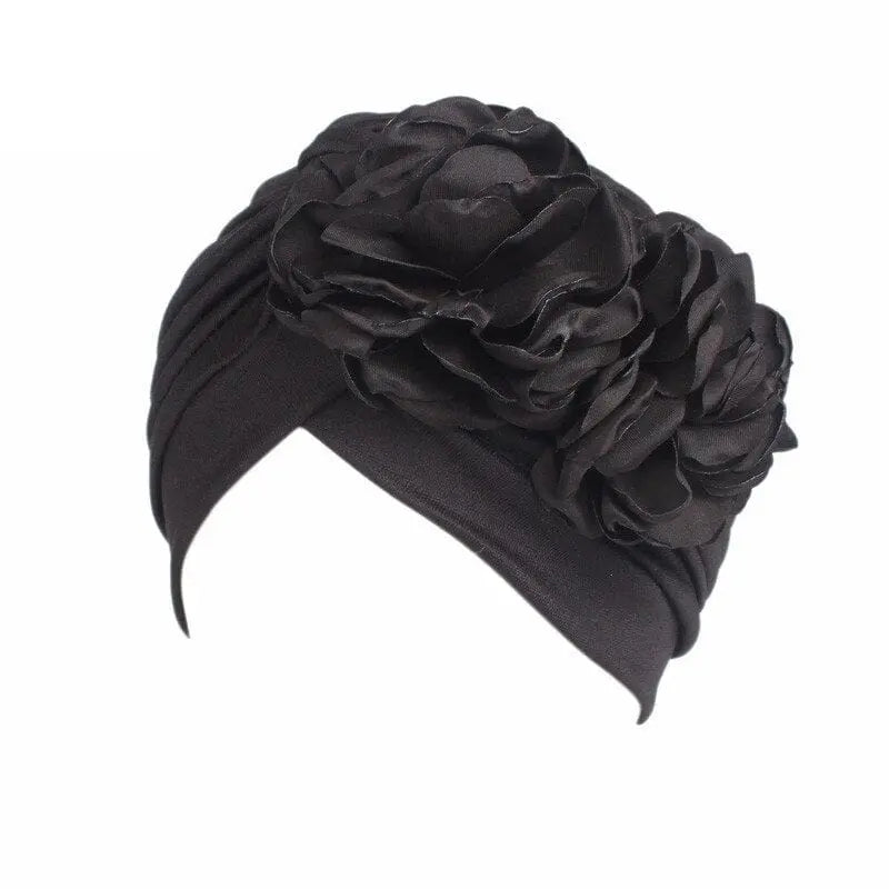 Solid color flower decoration turban head wrap for women, stylish hair accessory and cancer hat by Showlu Fashion Store