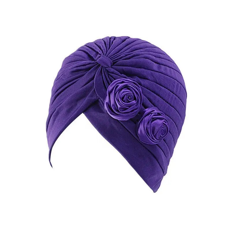 Solid color flower decoration turban head wrap for women, stylish hair accessory and fashion headwear by Showlu Fashion Store.