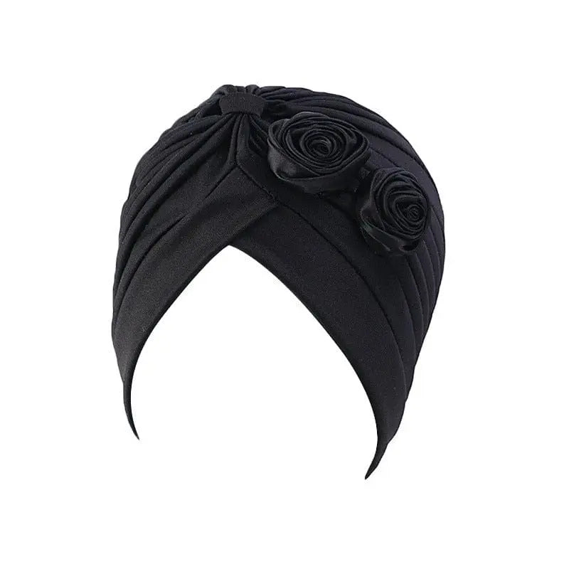 Solid color flower decoration turban head wrap for women, stylish hair accessory and headwear by Showlu Fashion Store.
