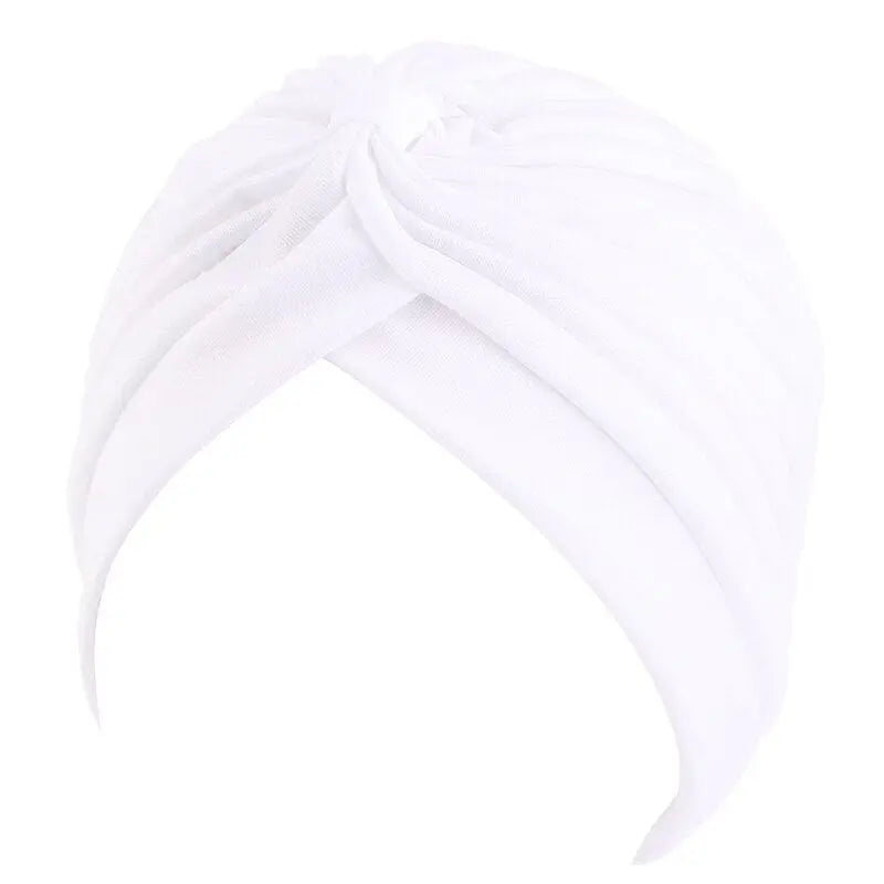 Solid color flower-decorated turban head wrap for women, stylish hair accessory and fashion headwear from Showlu Fashion Store