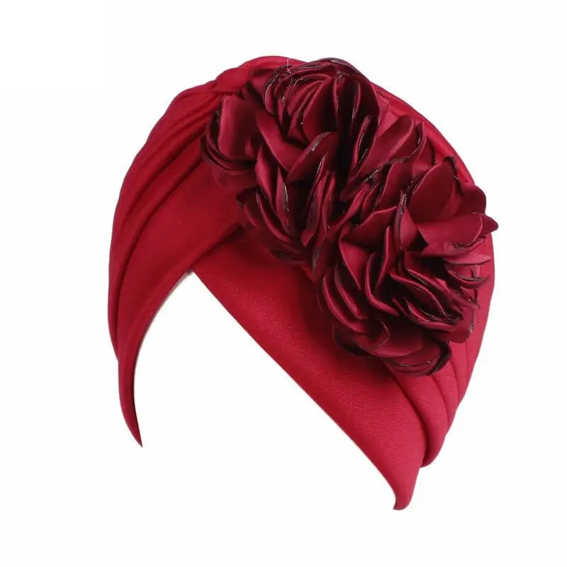 Solid color flower decoration turban for women, stylish head wrap by Showlu Fashion Store, perfect for hair and headwear fashion.