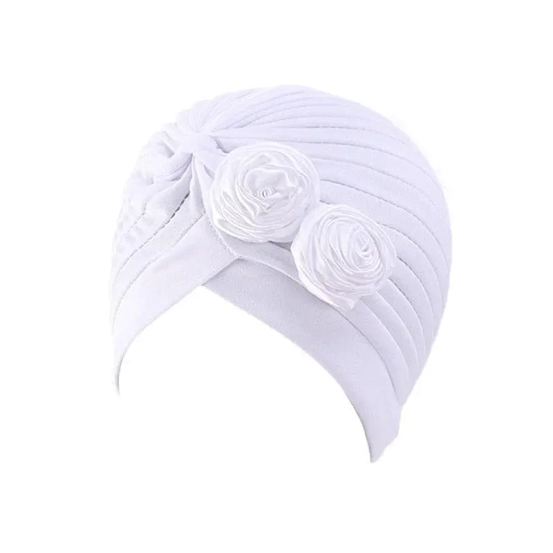 Solid color flower decoration turban for women, stylish head wrap and hair accessory, Showlu Fashion Store headwear for women.