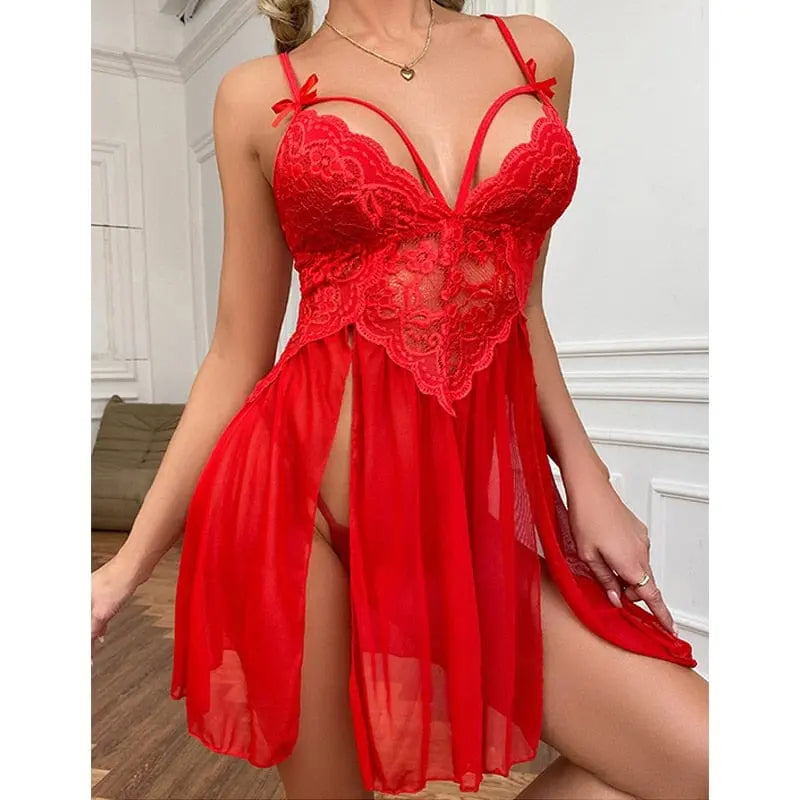 LQYCSX women's lace babydoll lingerie with floral design, crotchless teddy dress, transparent and sexy sleepwear for women.