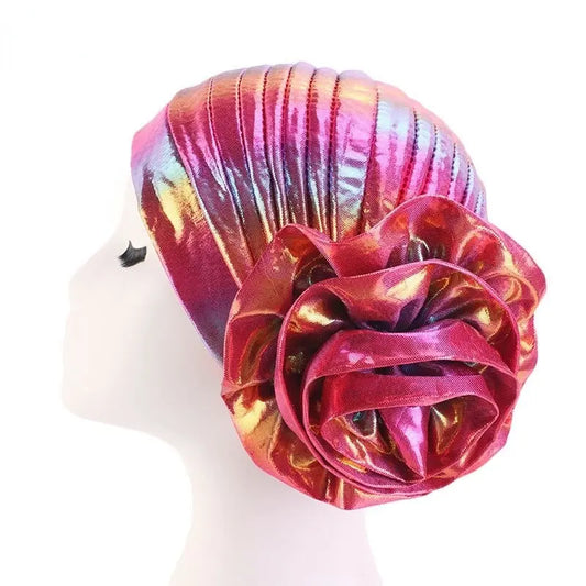New Muslim Big Flower Hijab Cap Islamic Women Hats Laser Floral Headwrap Ethnic Fashion Headcover Turban Ladies Bandana Headwear - SHOWLU FASHION STORE