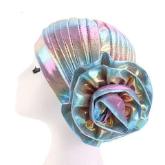 New Muslim Big Flower Hijab Cap Islamic Women Hats Laser Floral Headwrap Ethnic Fashion Headcover Turban Ladies Bandana Headwear - SHOWLU FASHION STORE