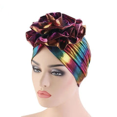 New Muslim Big Flower Hijab Cap Islamic Women Hats Laser Floral Headwrap Ethnic Fashion Headcover Turban Ladies Bandana Headwear - SHOWLU FASHION STORE