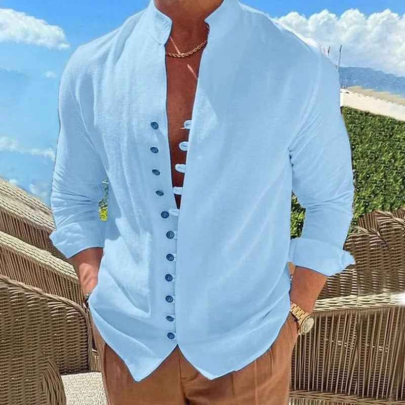 King Billion men's solid cotton linen long sleeve casual button shirt, vintage style, loose fit, in a solid color for spring and autumn wear
