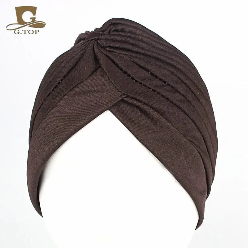 Stretchy women's turban cap with twisted pleated design, multicolor chemo beanie hat for women and girls, Showlu Fashion.