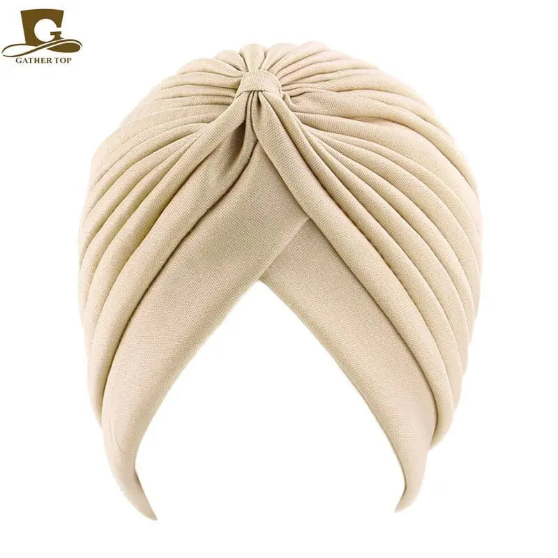 Stretchy women's turban cap with twisted pleats, colorful chemo beanie hat, soft hair cover for women and girls.