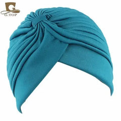 Showlu Fashion Store 0 Teal / Size fits all New Stretchy Turban Cap Chemo Head Beanie Cover Twisted Pleated Headwrap Assorted Colors Hair Cover Beanie Hats for Women Girls