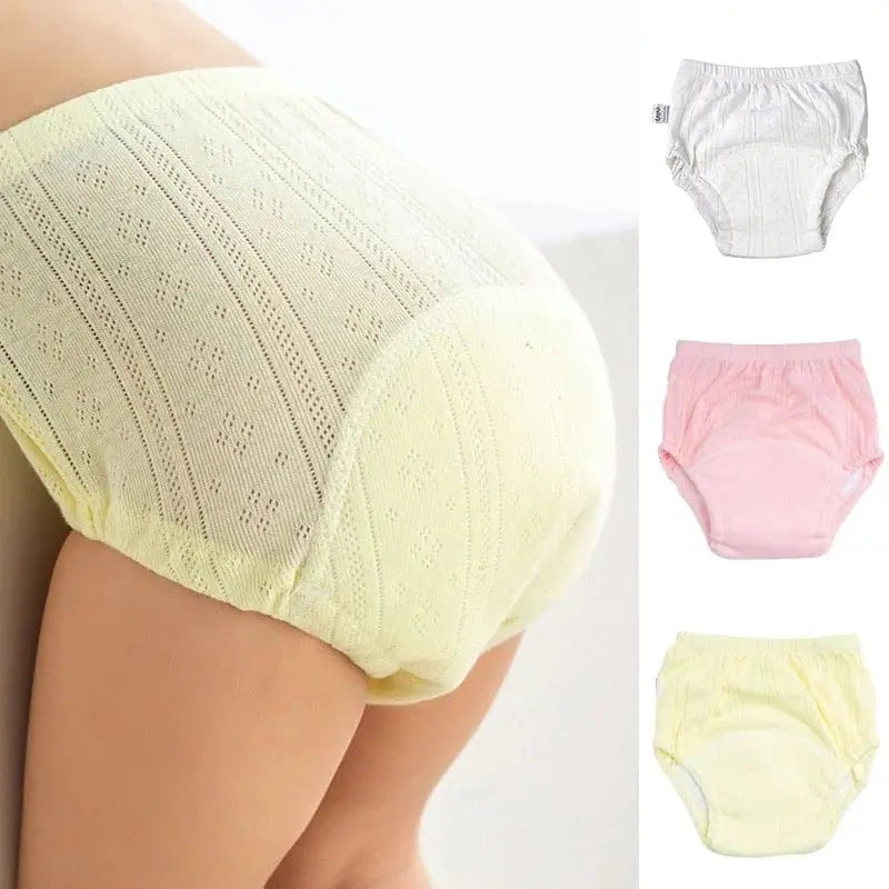 Showlu reusable baby training pants in solid color, washable cotton cloth diapers for infants and toddlers, suitable for boys and girls.