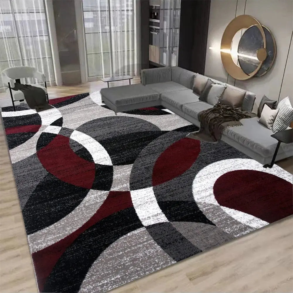 Showlu Modern Geometric Area Rug with Nordic design in luxury polyester, ideal for living rooms and modern decor.