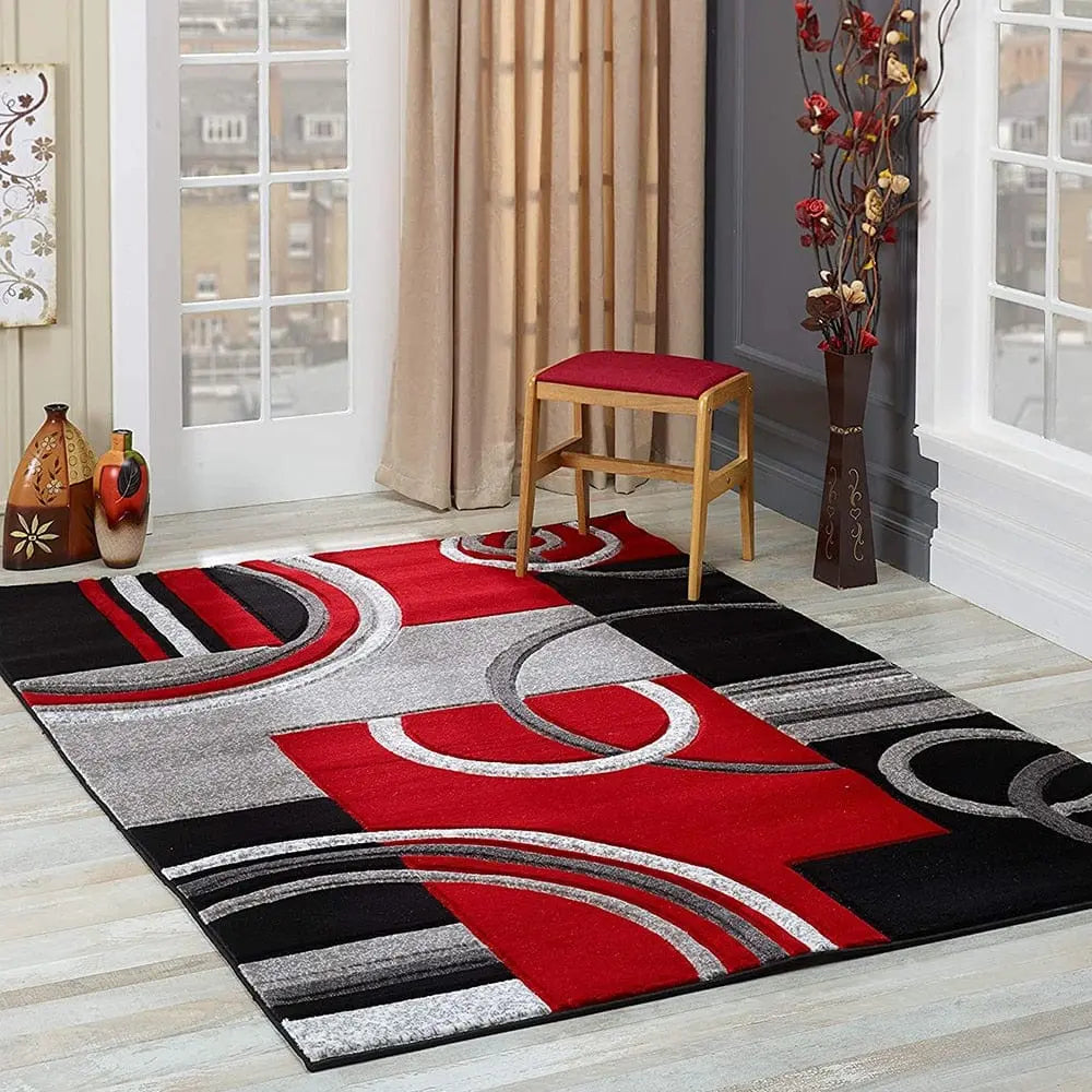 Showlu Modern Geometric Area Rug with Nordic-inspired pattern, polyester material, ideal for living room or modern home decor.