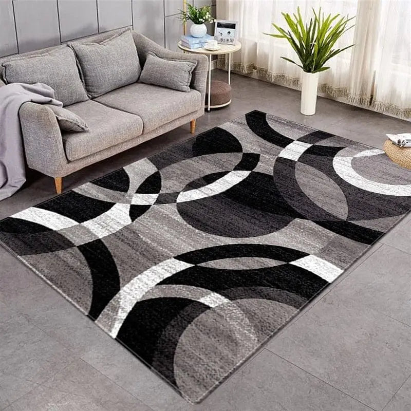 Showlu Modern Geometric Area Rug with Nordic-inspired patterns, perfect for living room decor and luxury polyester comfort.