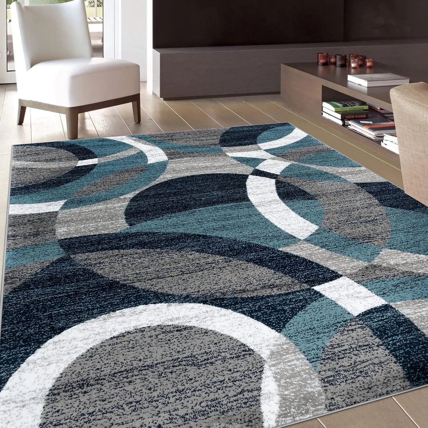 Showlu Modern Geometric Area Rug in Nordic style, featuring luxury polyester design for living room decor and comfort.