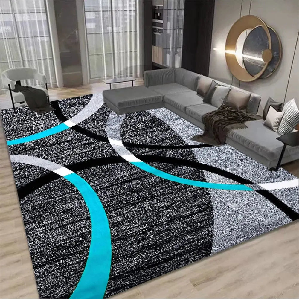 Showlu Modern Geometric Area Rug with Nordic design, featuring bold patterns in luxury polyester for living room decor.