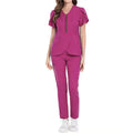 Showlu Medical Scrubs Set with stretchy fabric, reusable hospital nurse uniform, featuring a zip-front design and professional medical style.
