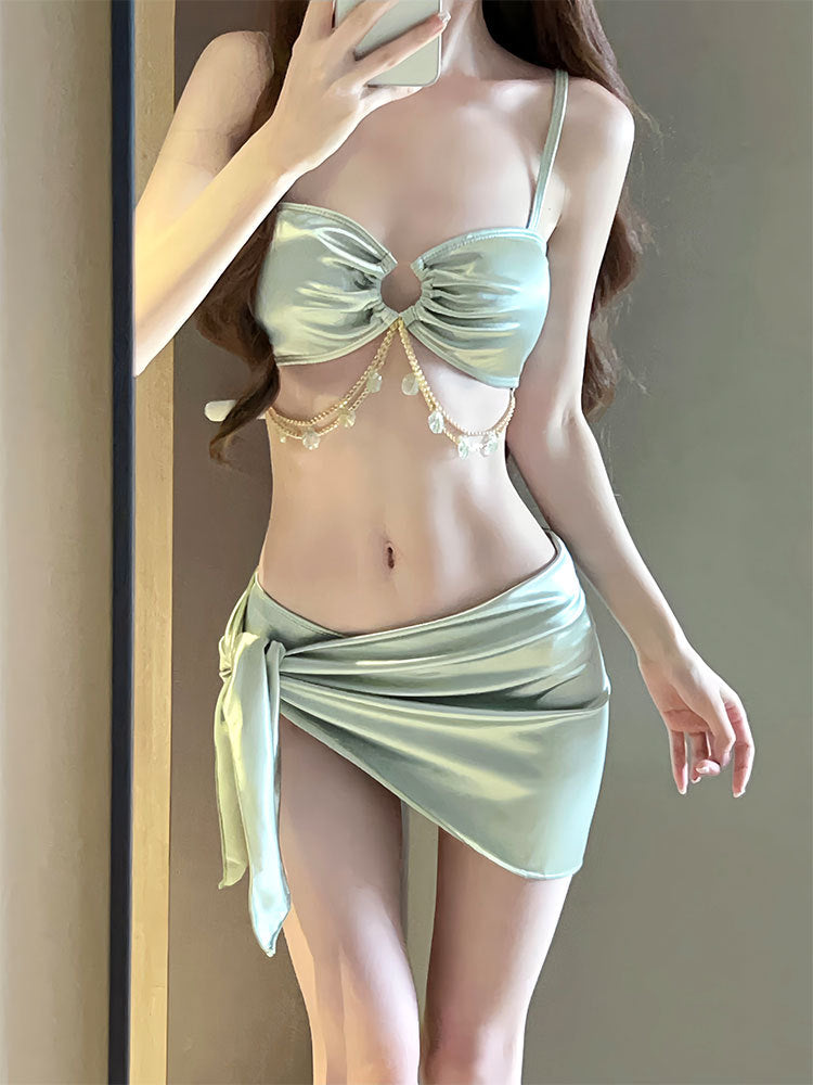 One-Piece Swimsuit Women's Summer Three-Piece Sexy 2025 New Push-Up Slimming Look Vacation High-End Bikini Hot Spring Bathing