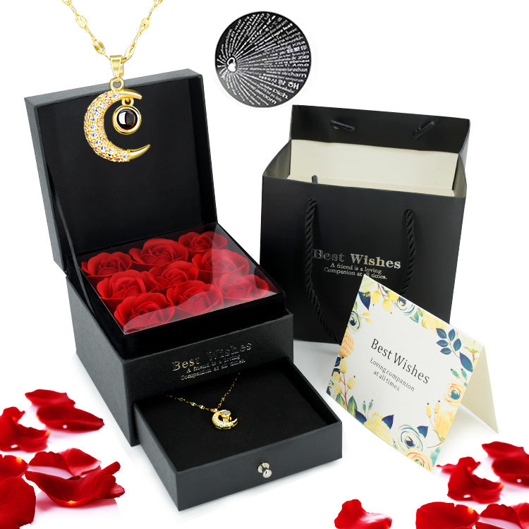 Showlu Fashion Rose Eternal Flower Jewelry Box with intricate design, ideal for Valentine's Day gift storage or decoration.