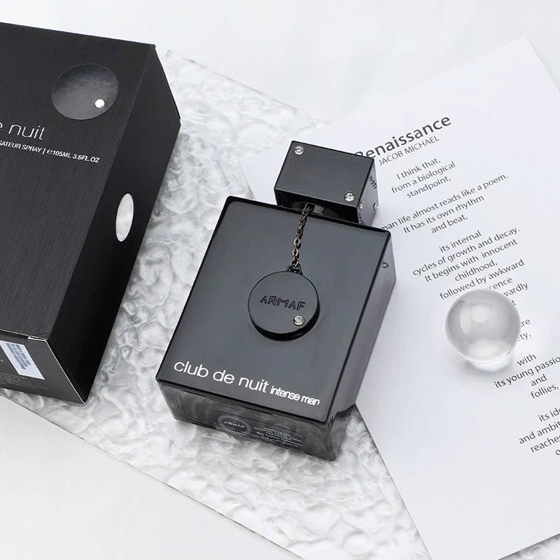 Armaf Club De Nuit Intense Man EDP perfume bottle, 105ml, showcasing the sleek design of this long-lasting men's fragrance.