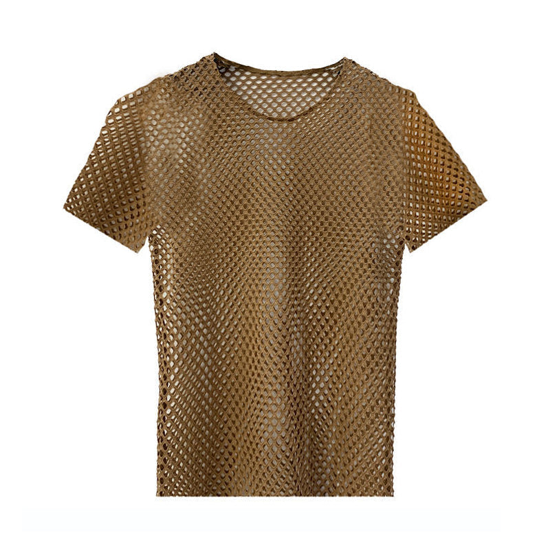Male mesh cut-out vest with geometric design from SHOWLU FASHION, featuring a crewneck pullover style and modern athletic look.