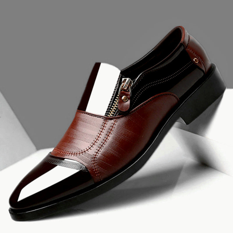 Men's brown leather derby shoes by SHOWLU FASHION STORE, breathable formal footwear for business or dress occasions